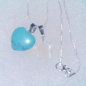 Hippie Boho Turquoise Heart ❤️ and Opal Star Sterling Silver 16” Neckl…